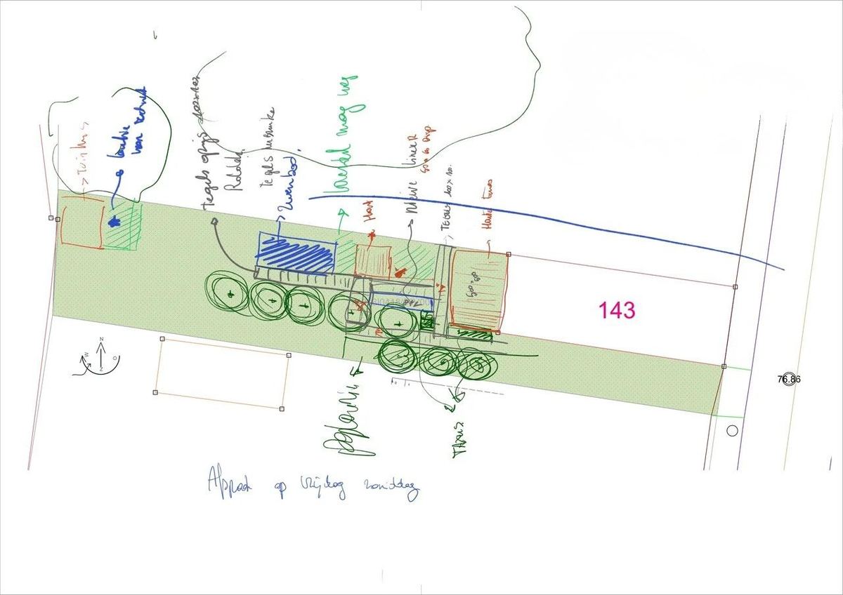 Schets en ontwerp van de tuinarchitect
